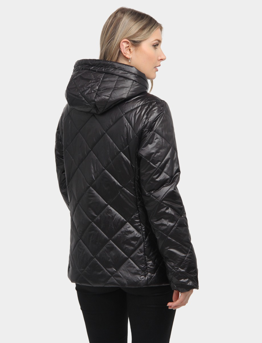 Water-Resistant Vegan Quilted Puffer Jacket with Removable Hood by Saki