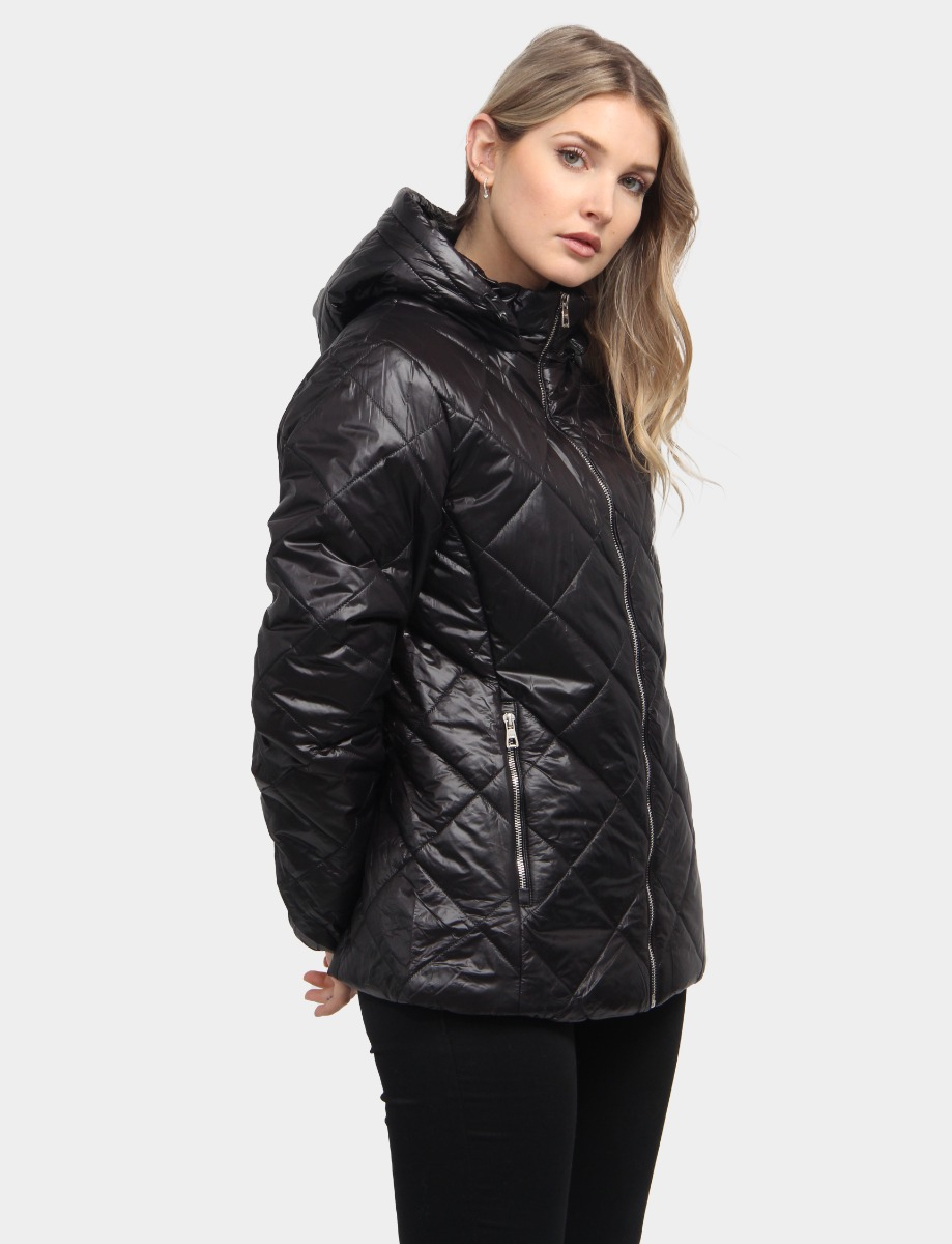 Water-Resistant Vegan Quilted Puffer Jacket with Removable Hood by Saki