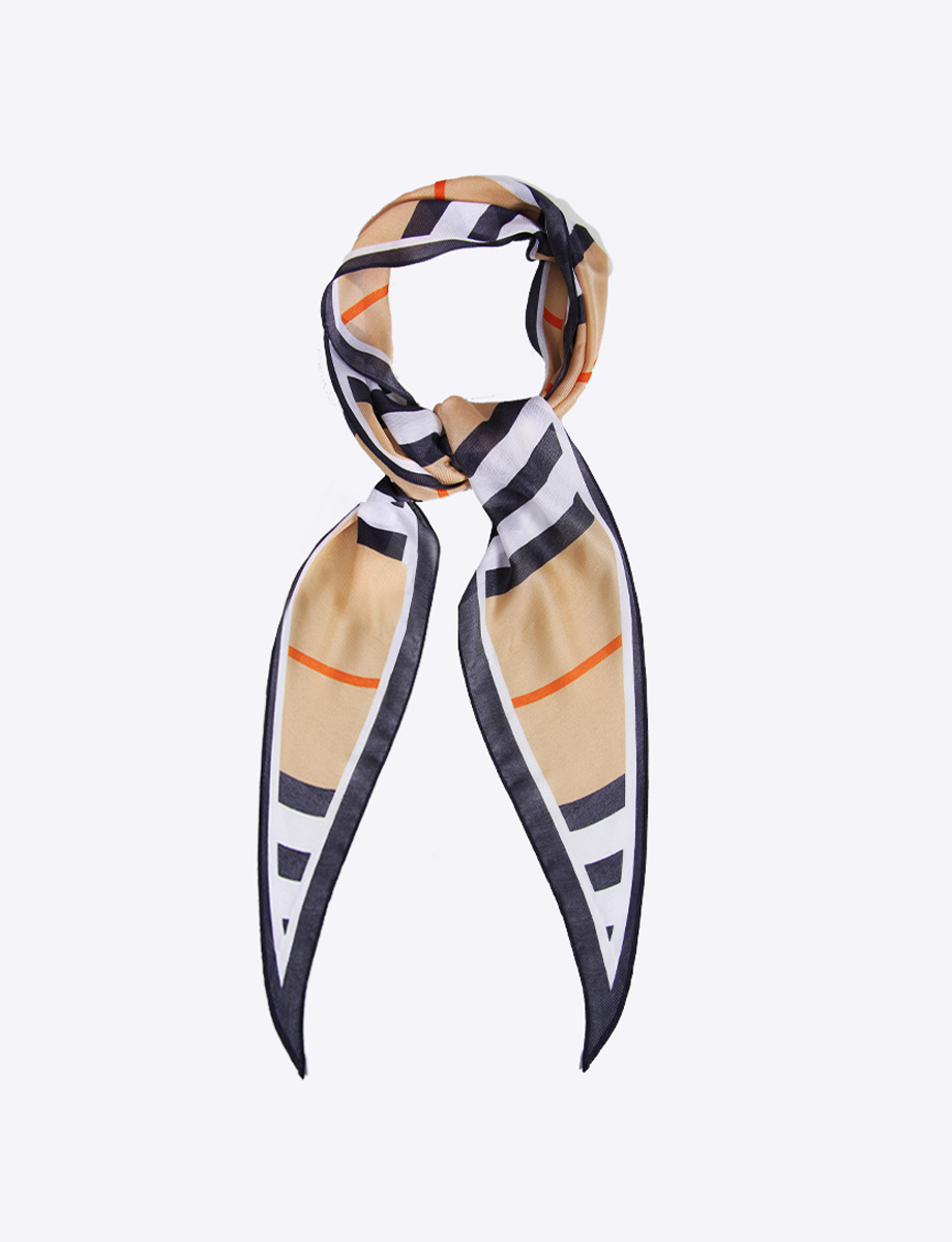 Navy Lightweight Striped Pattern Triangle Scarf By Saki