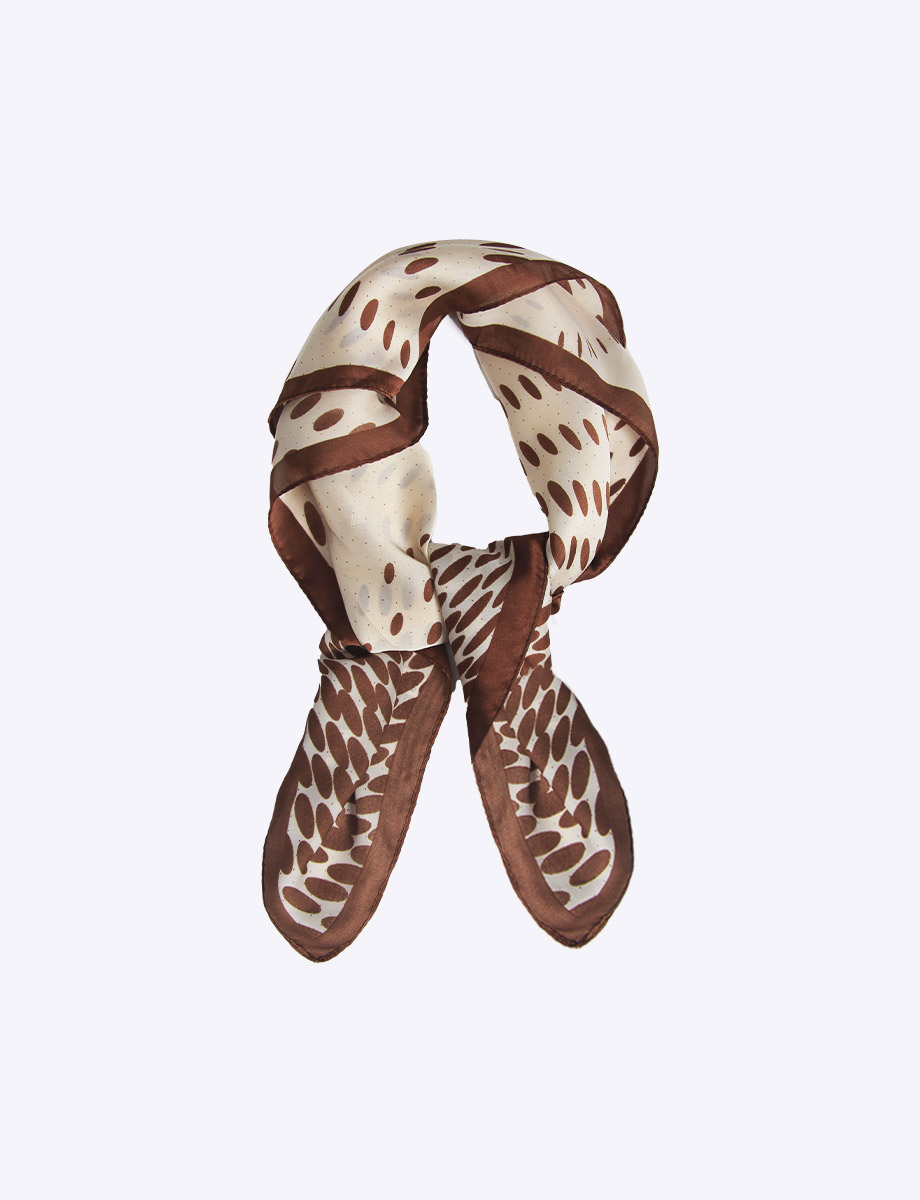 Elegant Satin-finish Printed Square Scarf By Saki.