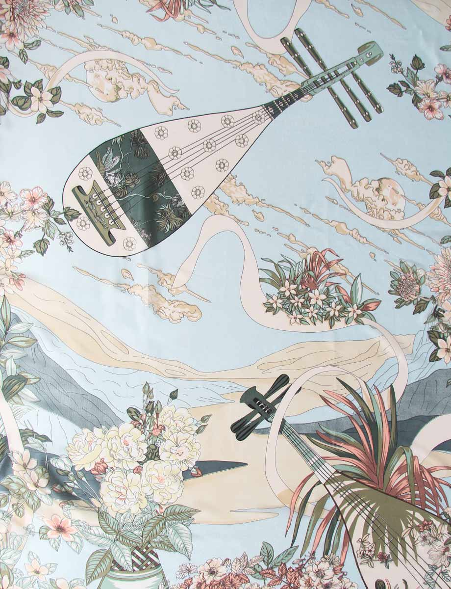 Luxurious Oversized Soft Floral Instrument Print Scarf By Saki