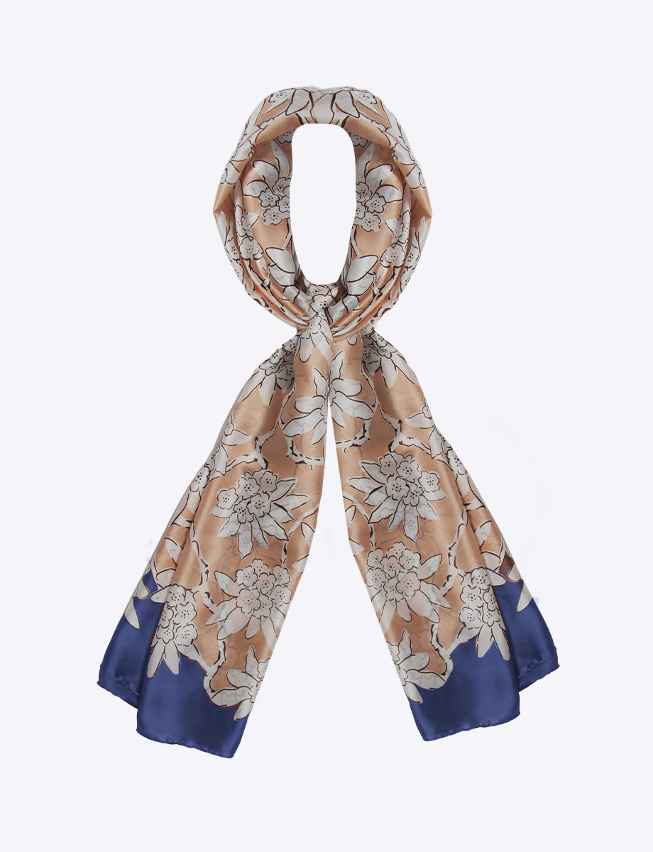 Chic Navy Oblong Satin-Finish Printed Scarf by Saki