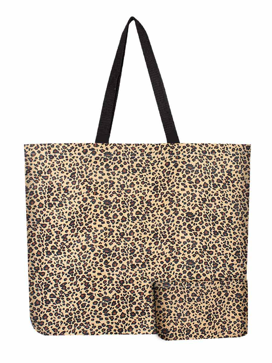 Reusable Foldable Leopard Print Brown Tote | Lightweight Recycled Shopping Bag