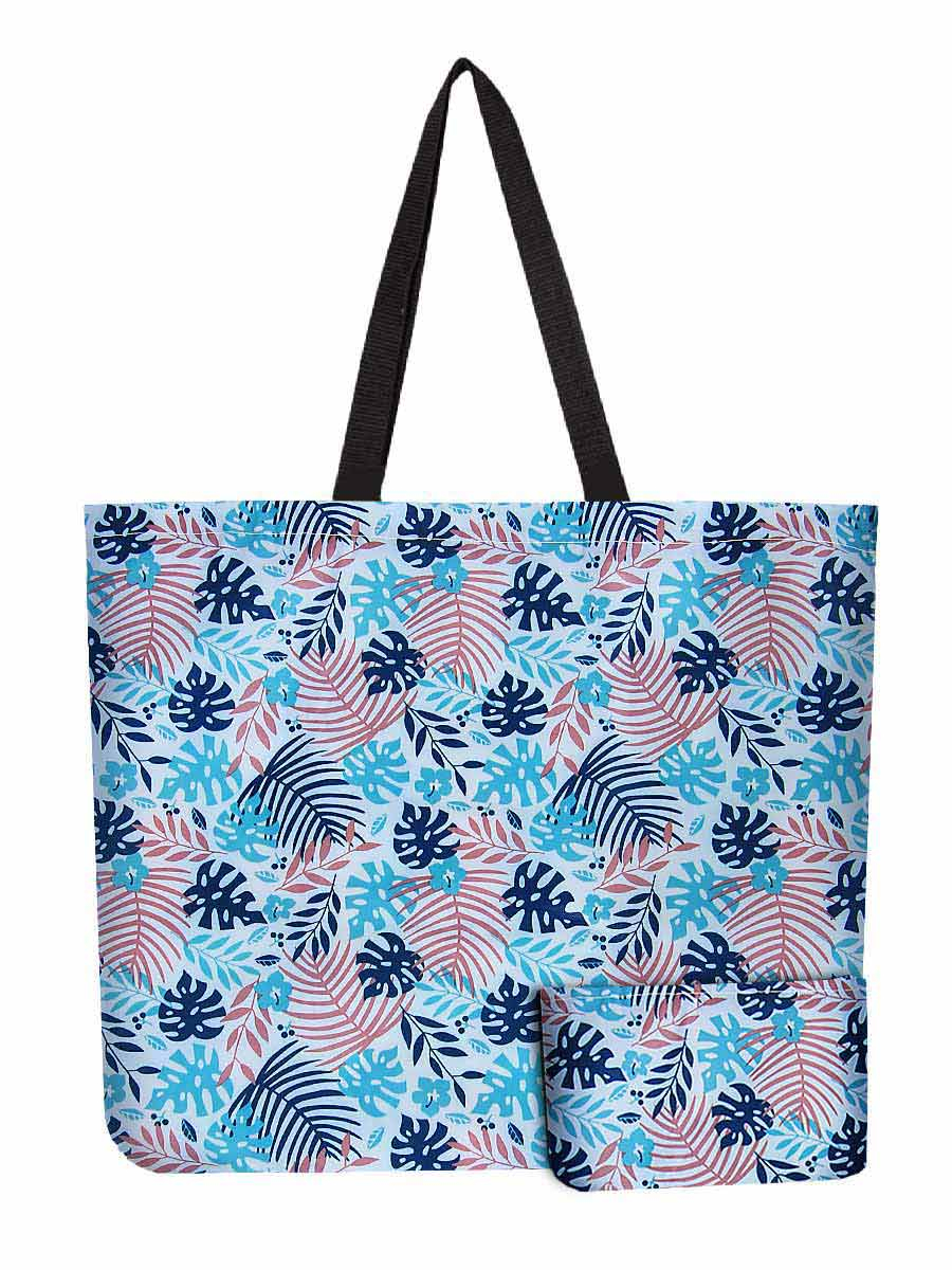 Reusable Foldable White Leaf Print Tote - Lightweight Recycled Shopping Bag