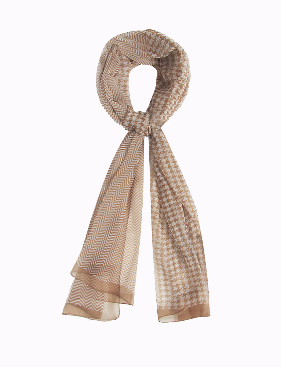 Houndstooth Chevron Stripe Print Oblong Oversized Scarf By Saki