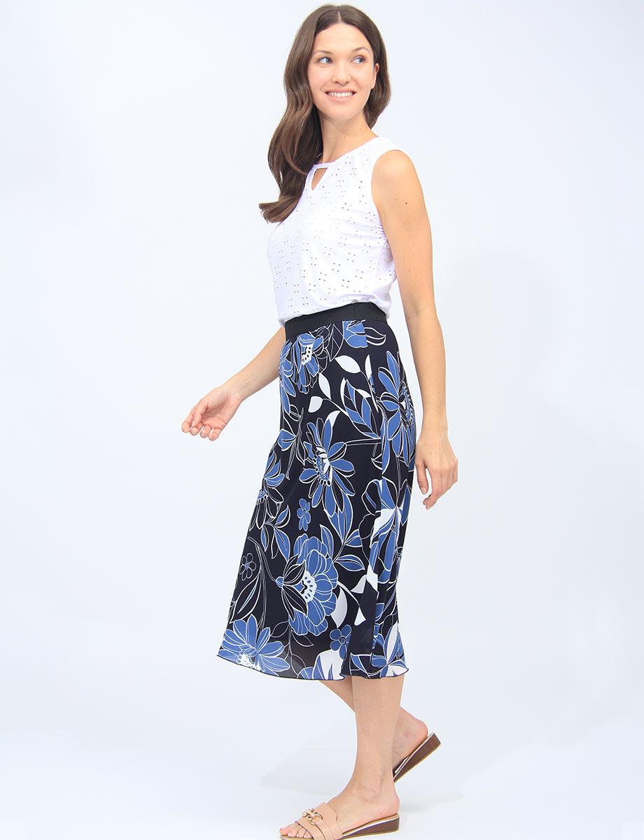 Floral A-line Elastic Waistband Lined Skirt By Vamp