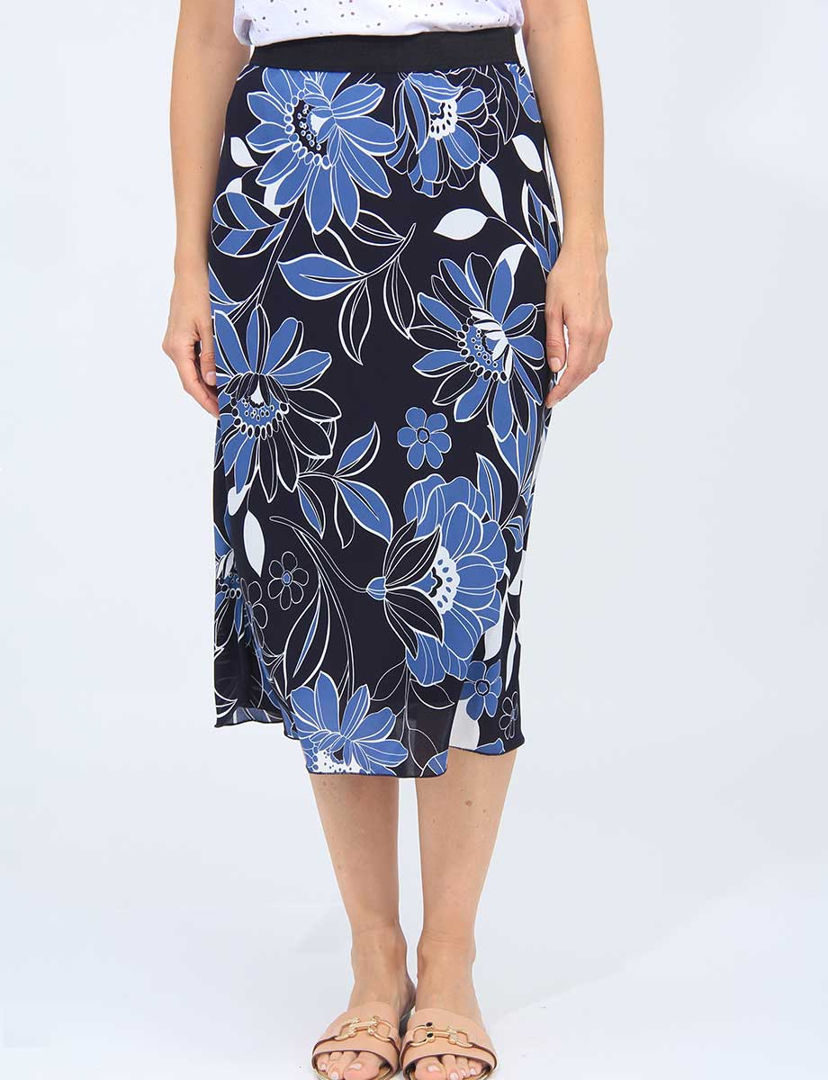 Floral A-line Elastic Waistband Lined Skirt By Vamp
