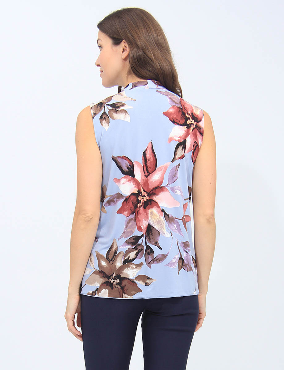 Floral Sleeveless Pleat Front And Side Slits Top By Vamp
