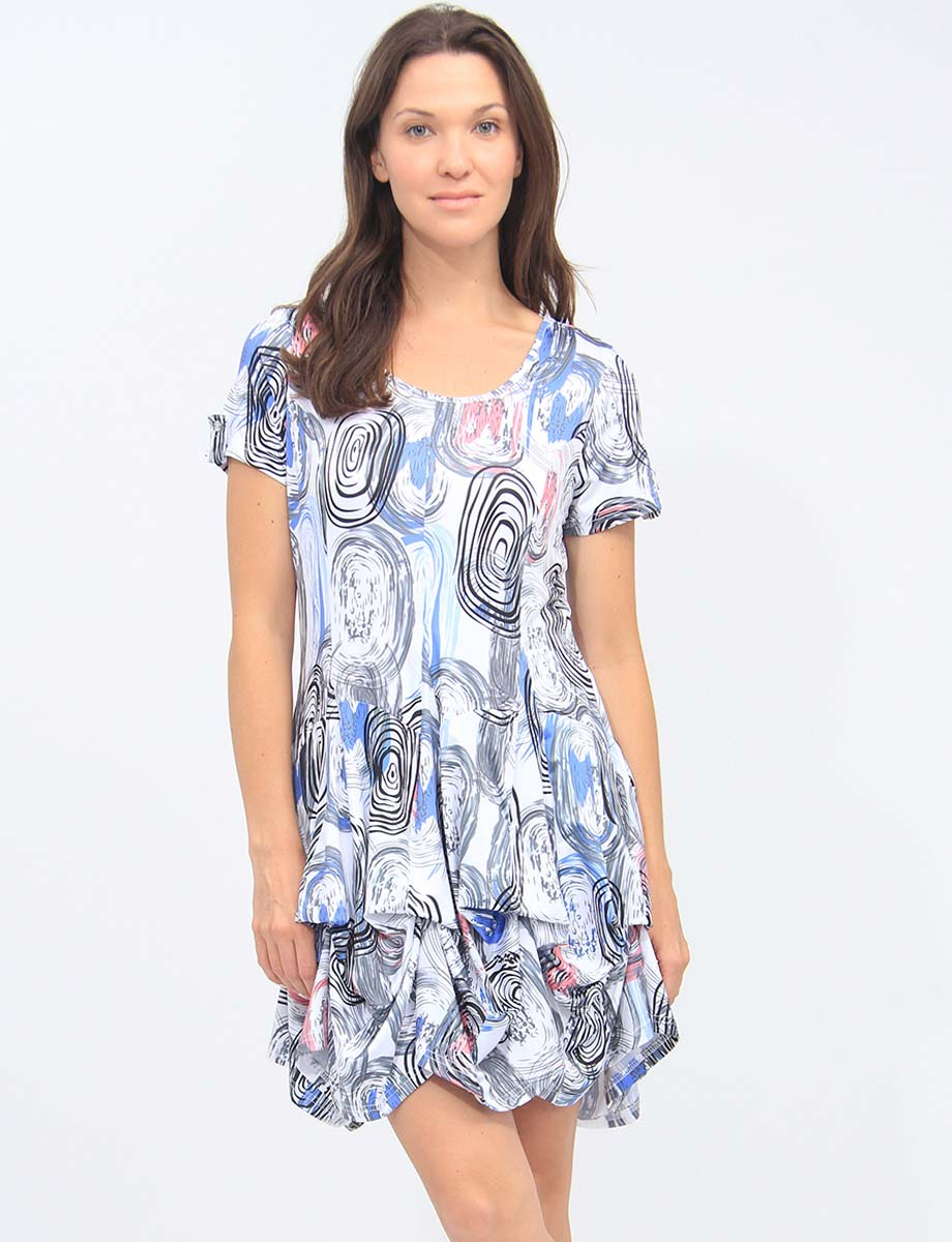 Short Sleeve 3-in-1 Printed Adjustable Length Bubble Dress By Tango Mango
