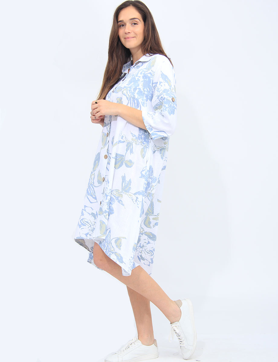 Versatile Floral Print Shirt Dress with High Low Hemline by Global Fashions