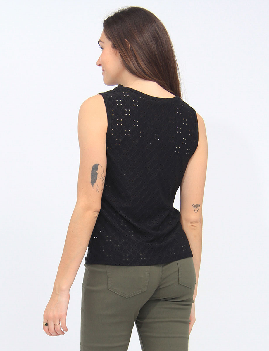 Classic Eyelet Detail Keyhole Neckline SleevelessTop By Mandy Evans