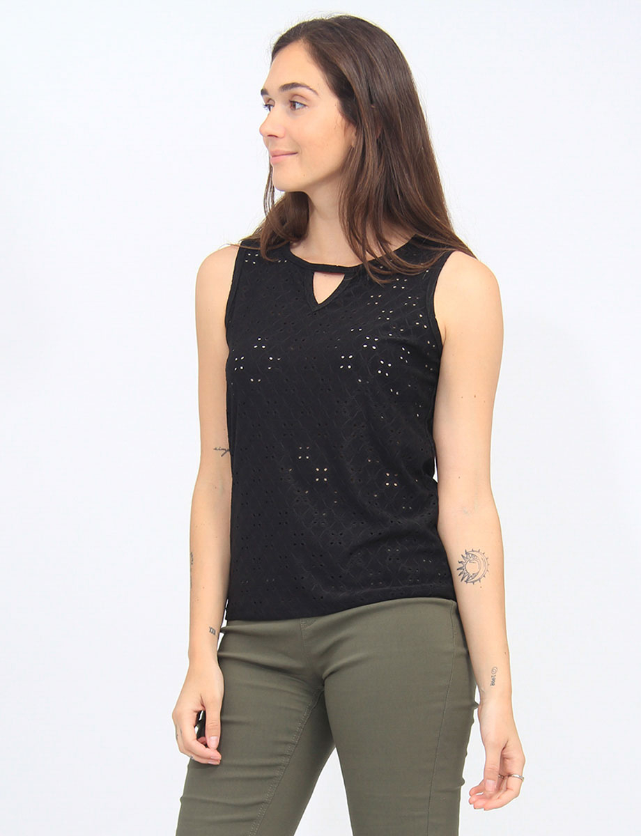 Classic Eyelet Detail Keyhole Neckline SleevelessTop By Mandy Evans