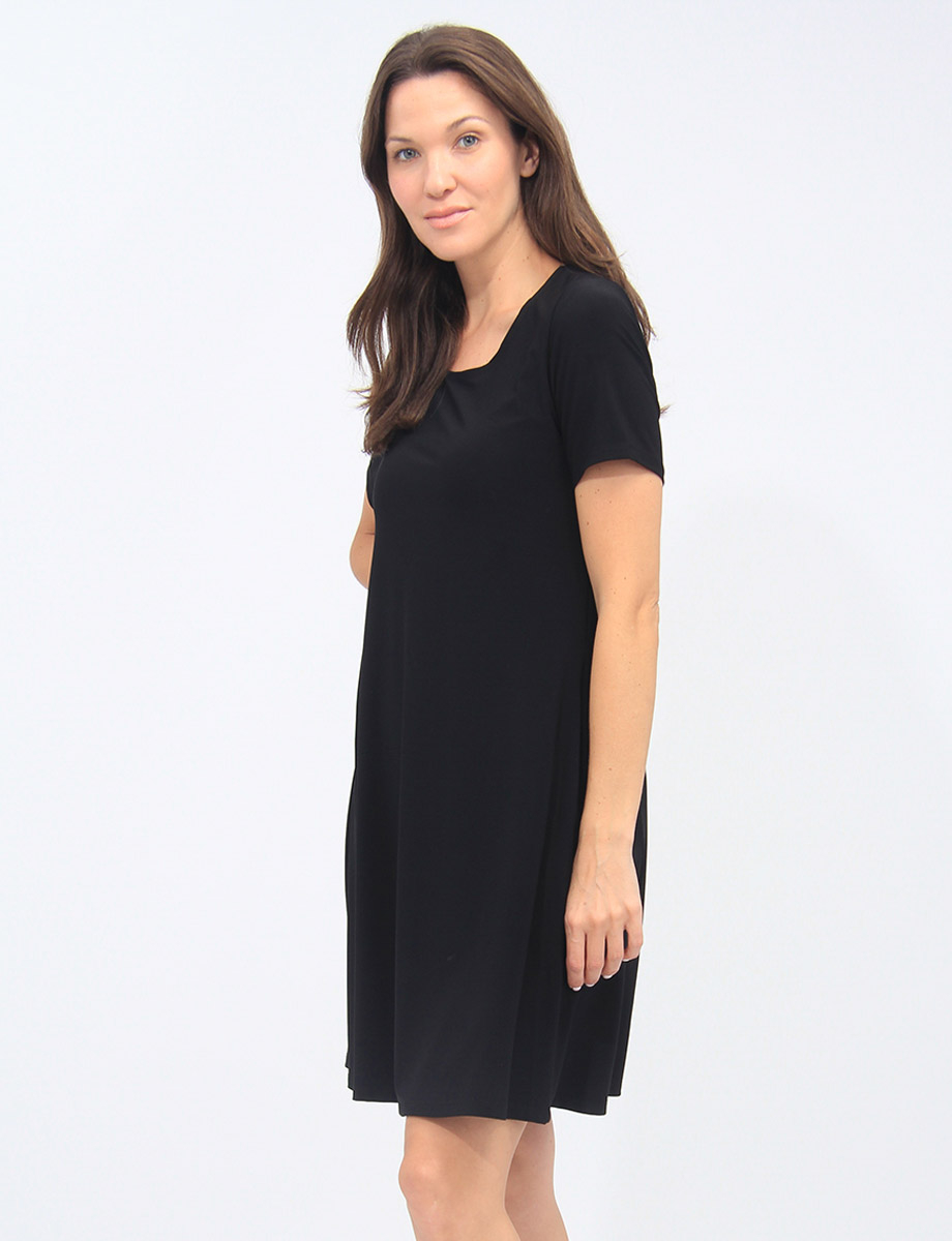 Classic Solid Short Sleeve Round Neck A-line Dress By Amani Couture