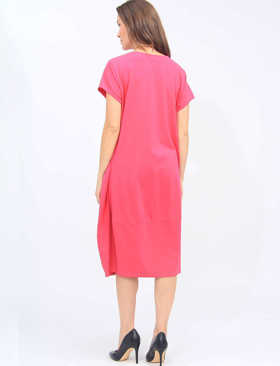 Short Sleeve Soft Cotton Round Neck Long Dress With Necklace by Froccella