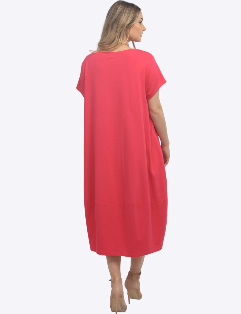 Short Sleeve Soft Cotton Round Neck Long Dress With Necklace by Froccella