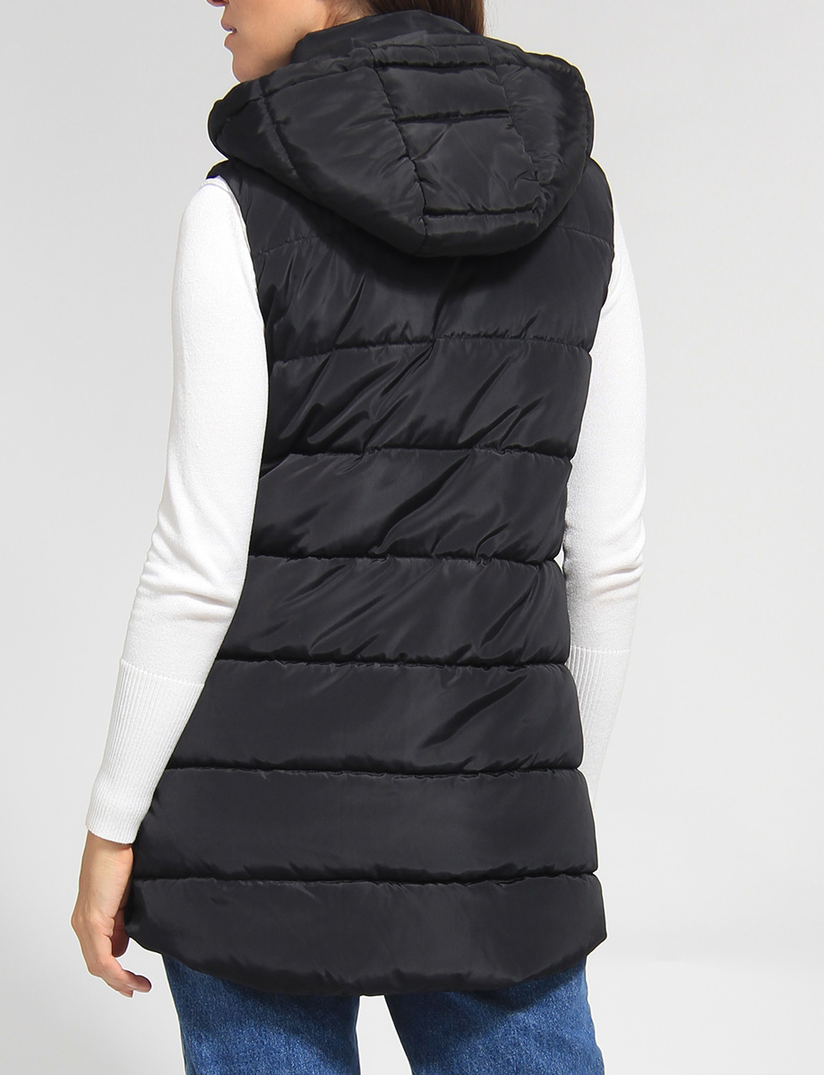 Versatile Detachable Hood Zip Front Long Puffer Vest by Sebby