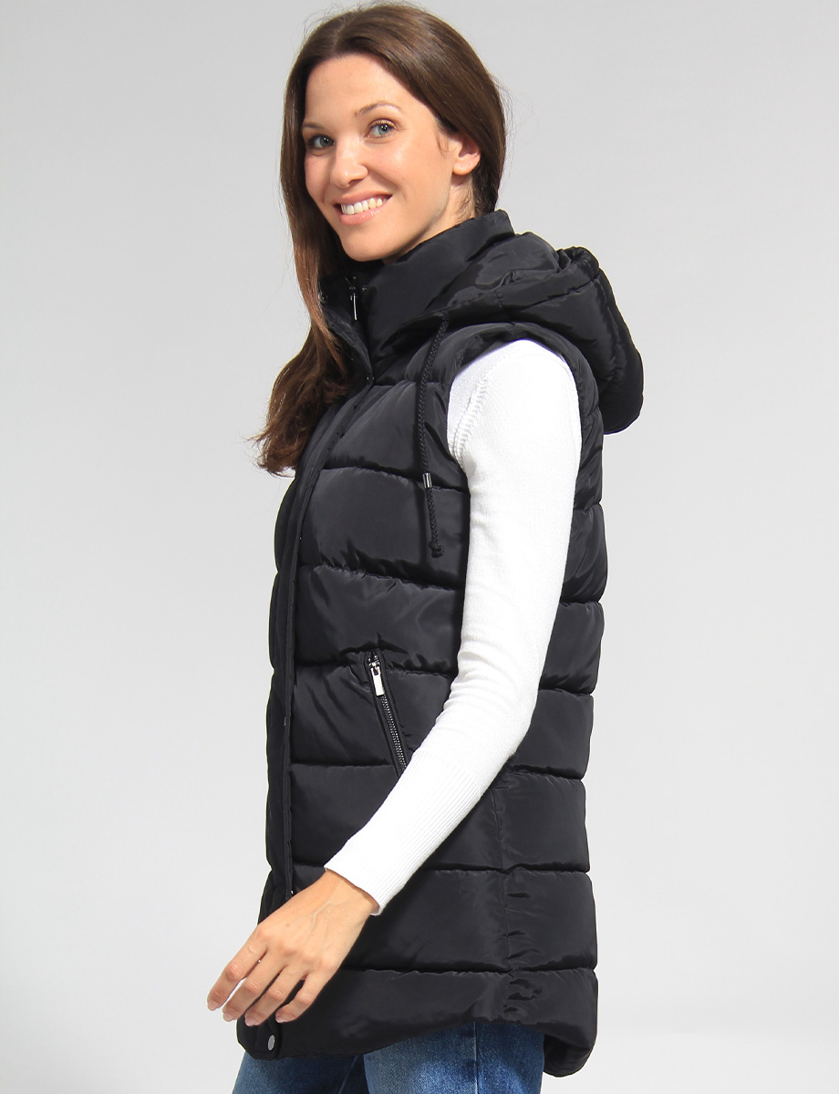 Versatile Detachable Hood Zip Front Long Puffer Vest by Sebby