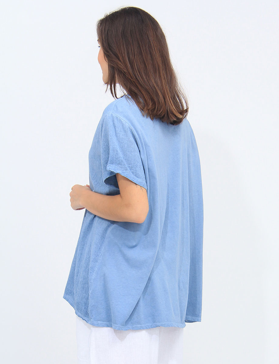 Embroidered Shortsleeve Loose Fit Linen Blend Tunic By Froccella