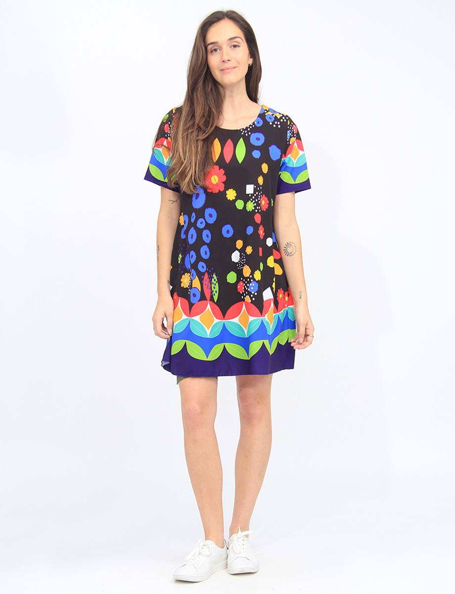 Chic Geometric Print Short Sleeve Straight Cut Dress by Froccella