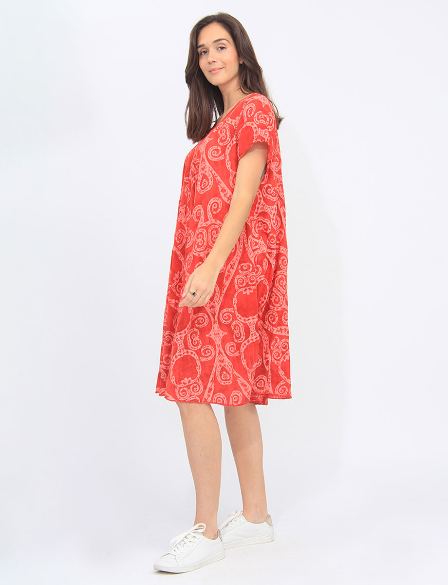 Paisley Print Short Sleeve Flowy Dress By Froccella