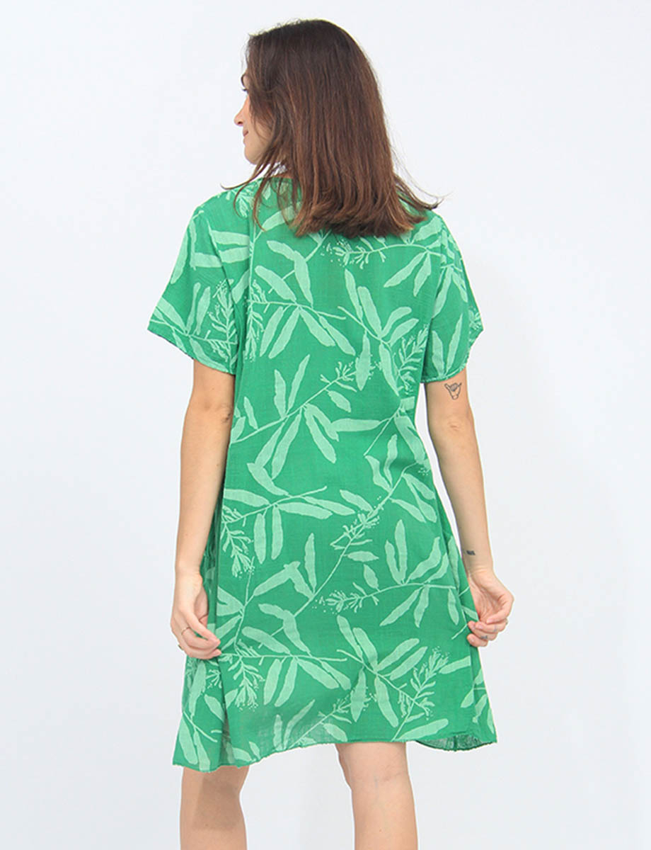 Tropical Short Sleeve Dress With Knit Trim at the Waist And Pockets By Froccella