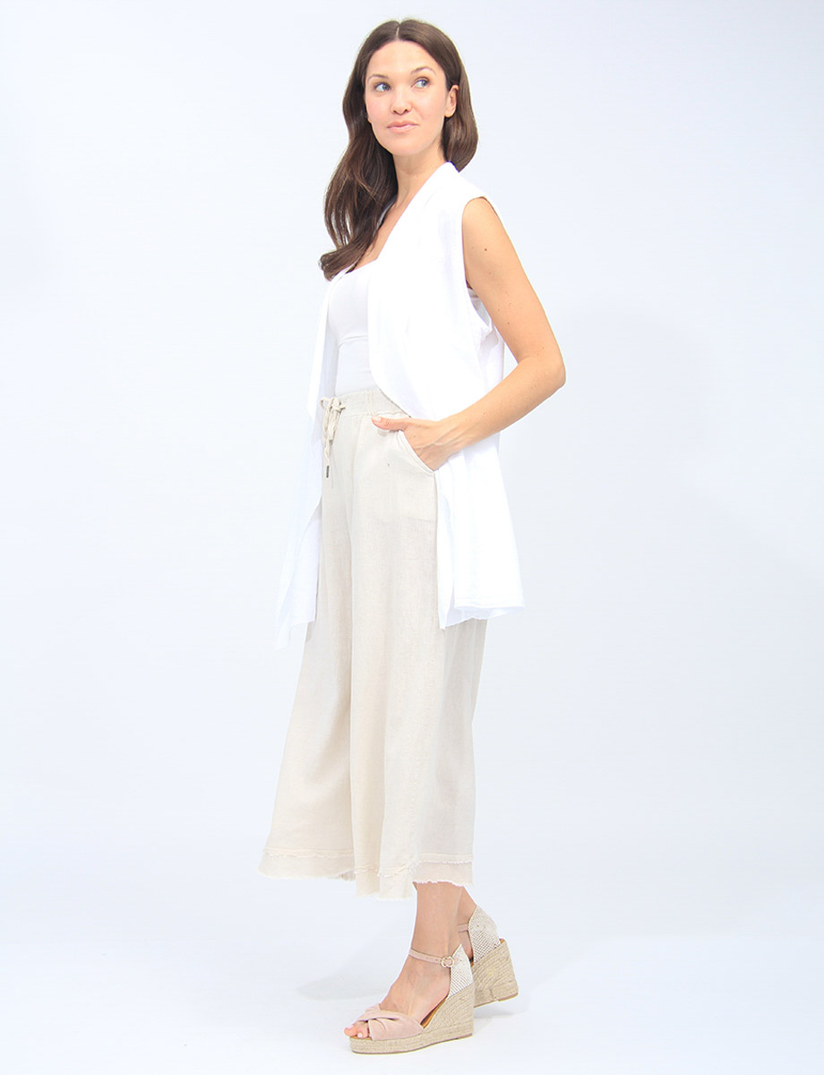 Chic Linen-Blend Solid Draped Open Front Vest By Froccella