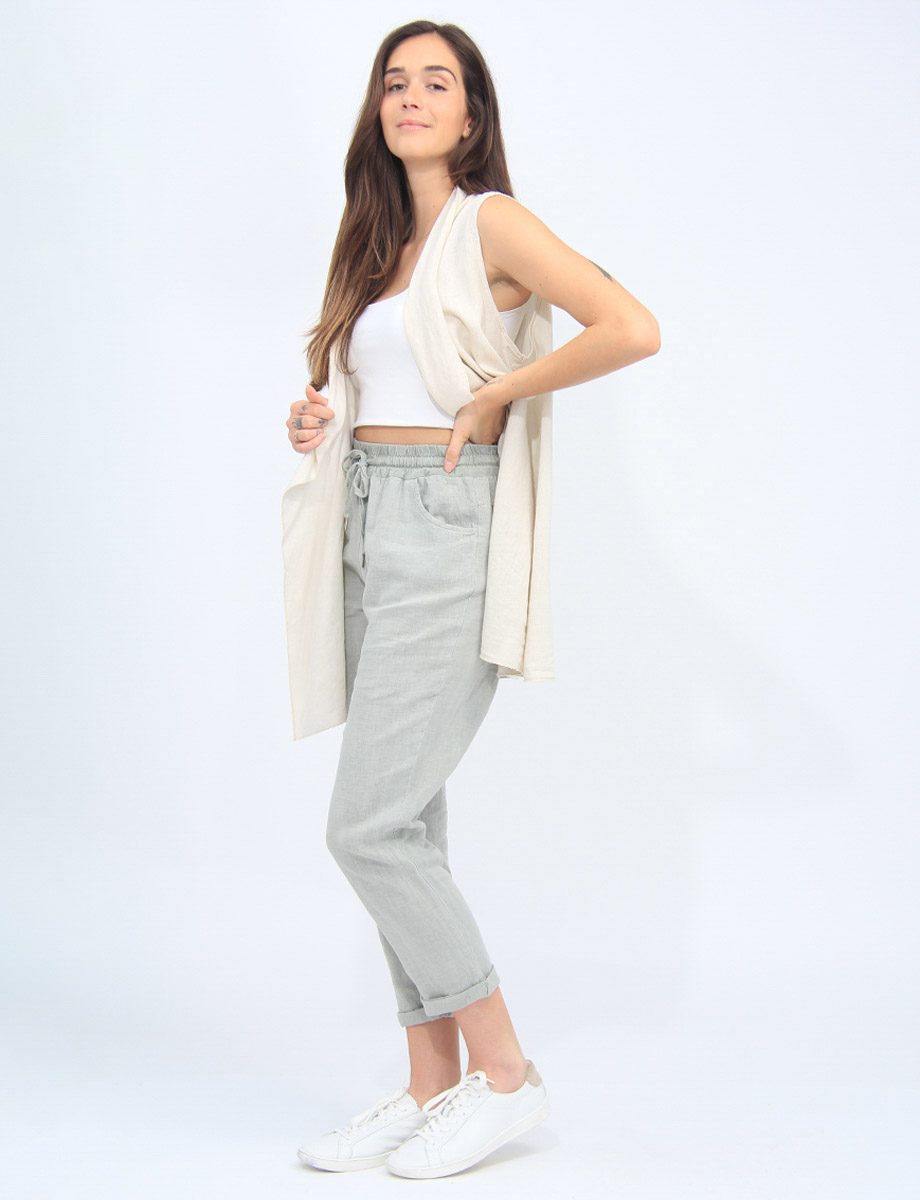 Chic Linen-Blend Solid Draped Open Front Vest By Froccella