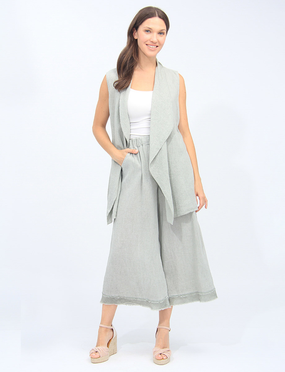 Chic Linen-Blend Solid Draped Open Front Vest By Froccella