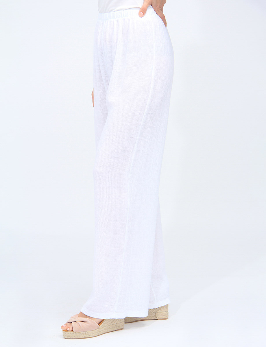 Chic Linen And Cotton Blend Wide-leg Elastic Waist Pants By Froccella