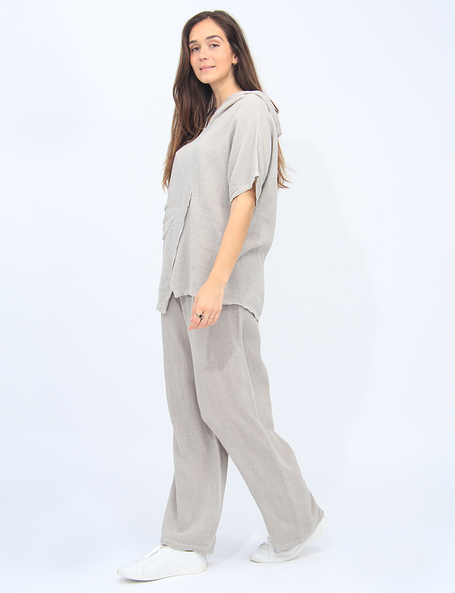 Chic Linen And Cotton Blend Wide-leg Elastic Waist Pants By Froccella