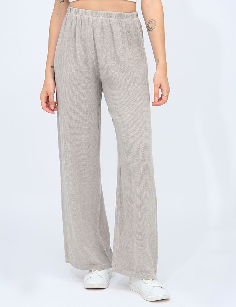 Chic Linen And Cotton Blend Wide-leg Elastic Waist Pants By Froccella