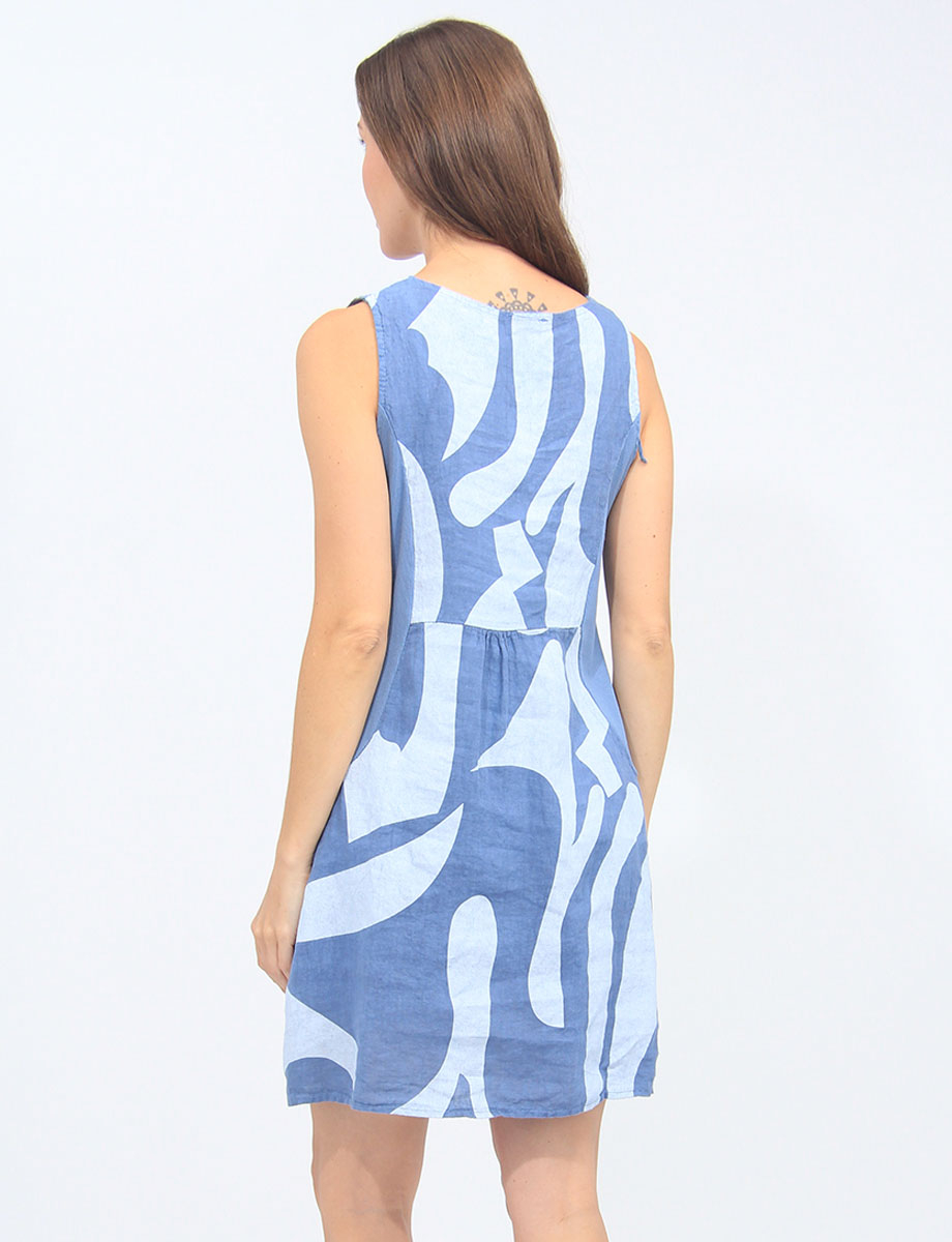 Sleeveless V-Neck Linen Abstract Print Dress By Froccella