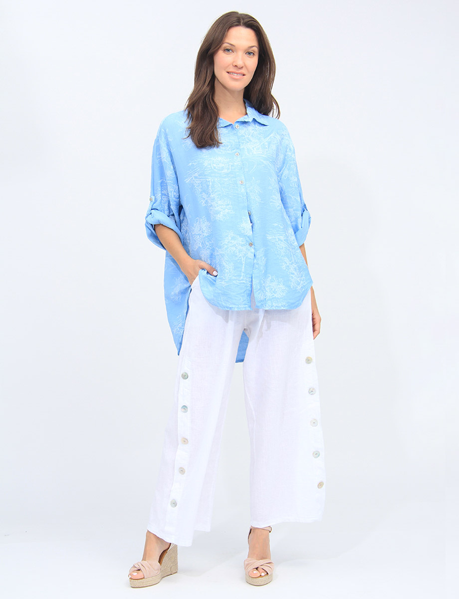 Button-Down Printed 3/4 Sleeves Collared Shirt By Froccella