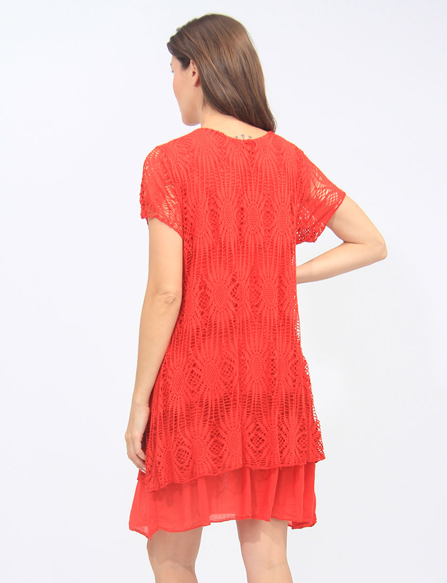 Crochet-knit Short Sleeves Two Tiered Dress By Froccella