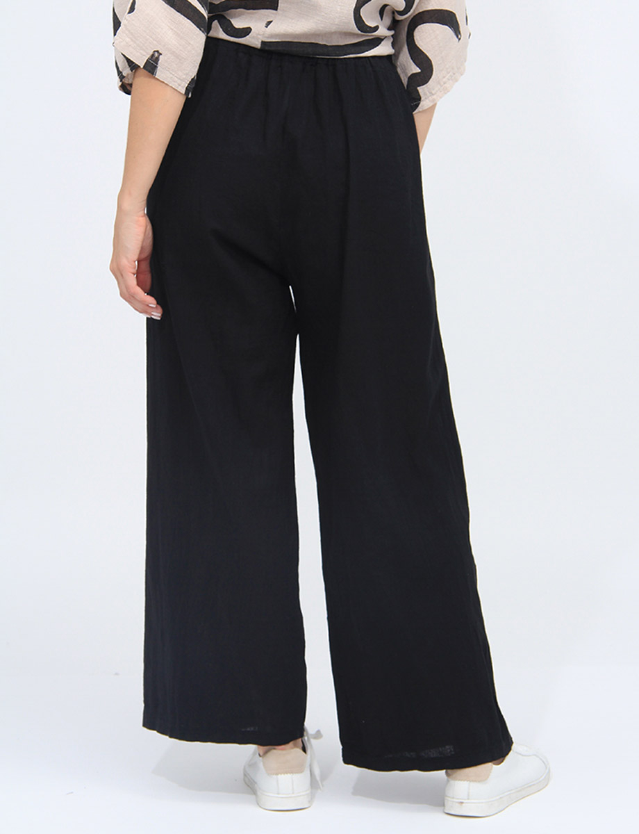 Wide Leg Linen Belted Pants with Pearl Buttons On The Sides By Froccella