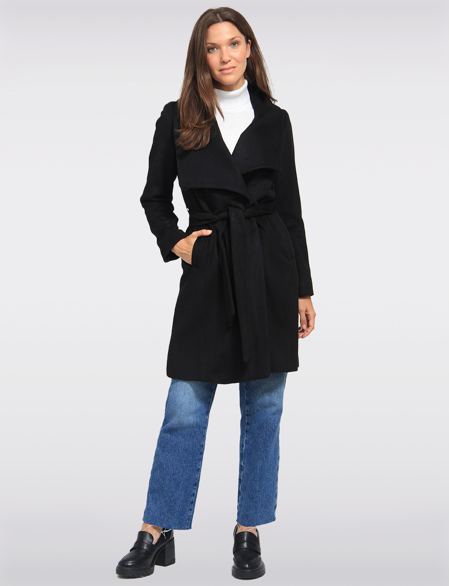 Versatile Lapel Crossover Collar Belted Wool Blend Trench Coat by Cole Haan