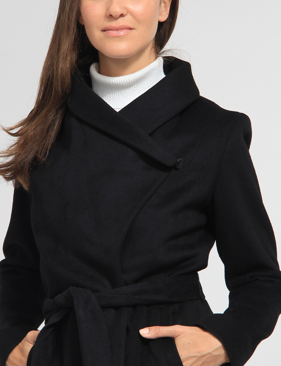 Versatile Lapel Crossover Collar Belted Wool Blend Trench Coat by Cole Haan