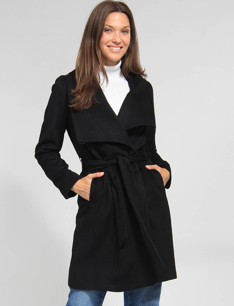 Versatile Lapel Crossover Collar Belted Wool Blend Trench Coat by Cole Haan