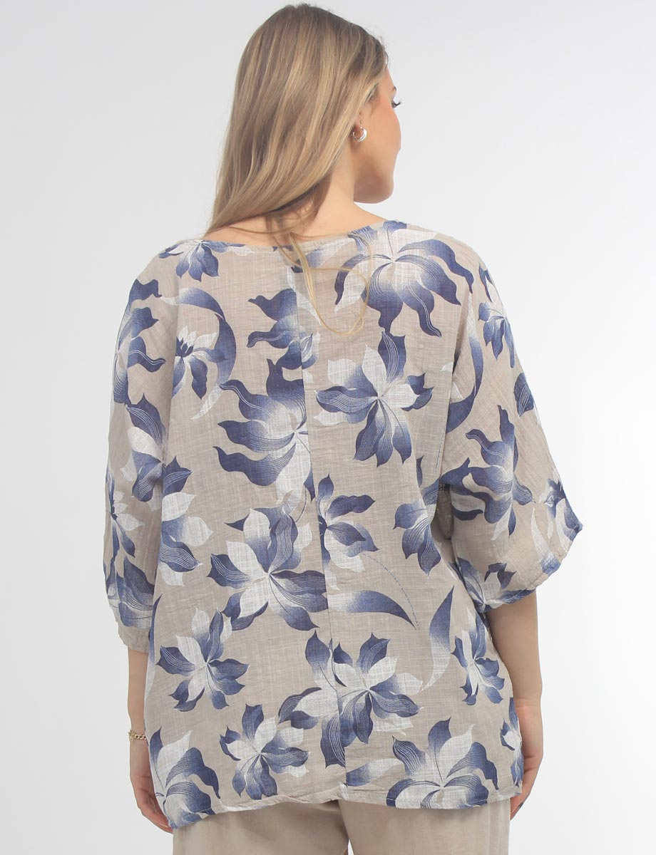 Loose Fit Floral Print Cotton Short Sleeve Top By Froccella