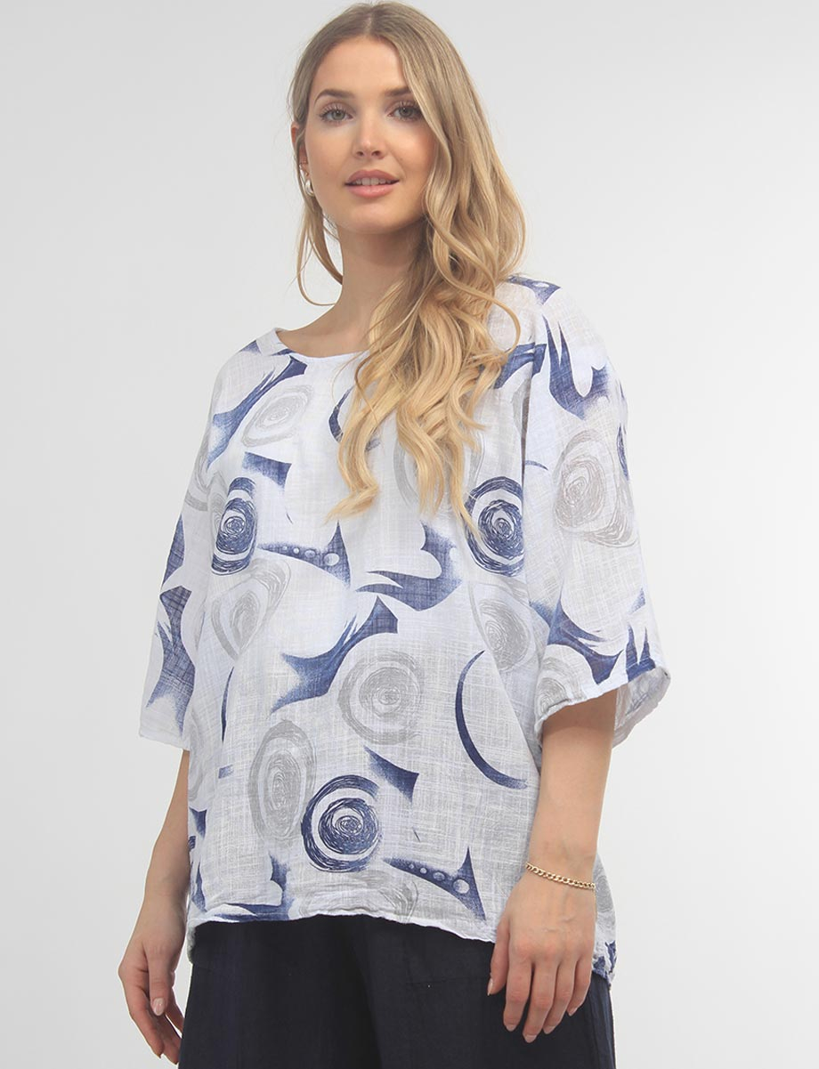 Circle Print Cotton Round Neckline Short Sleeve Top By Froccella