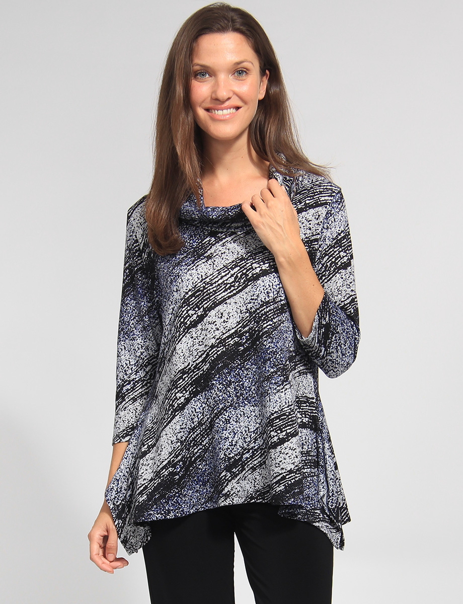 Three-quarter Sleeve Suede Monochrome Print Cowl Neckline Tunic by Vamp