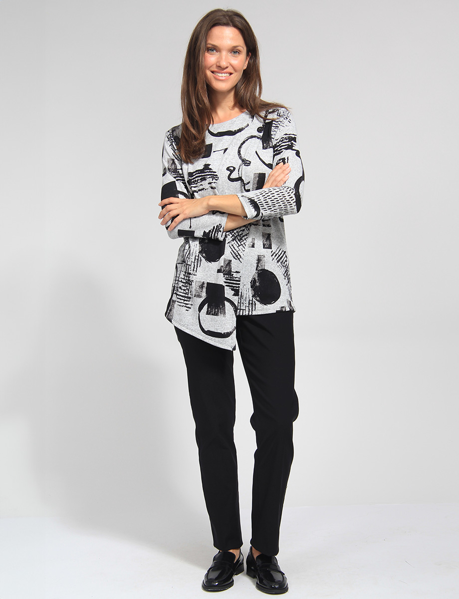 Three-quarter Sleeve Contemporary Asymmetrical Abstract Printed Top by Vamp