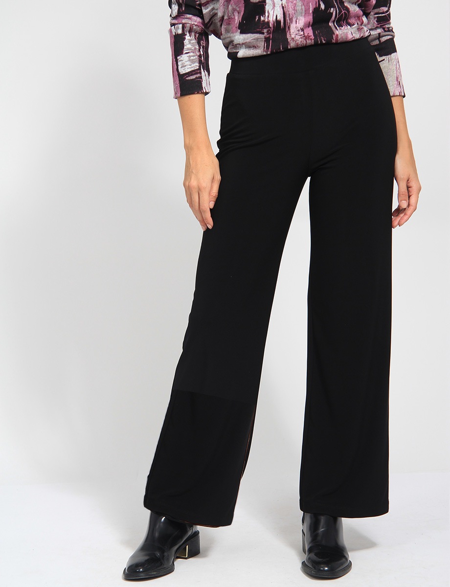 Black High-Rise Loose Fit Wide-Leg Stretch Palazzo Pants by Amani Couture