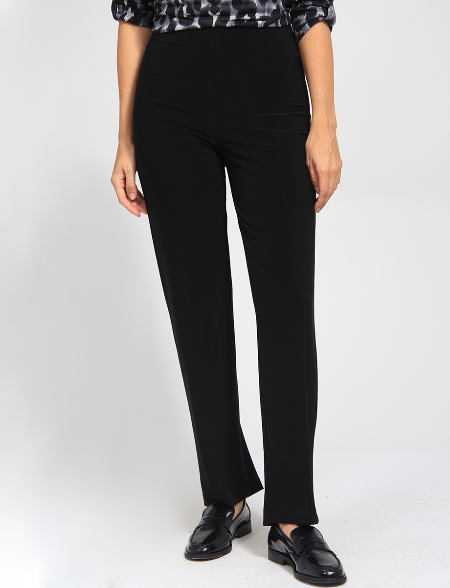 Stretch High Rise Relaxed Fit Black Pull-On Pants by Amani Couture.