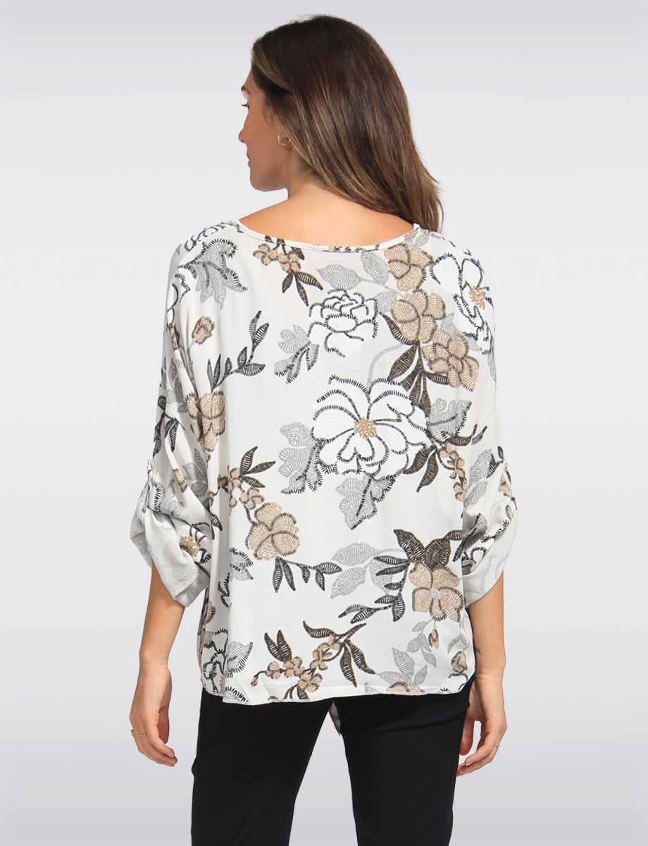 Relaxed Fit Front Tie Printed Blouse with Adjustable Sleeves by Froccella