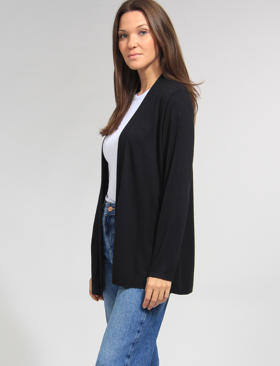 Long Sleeves Open Front Ribbed Trim Knit Cardigan by Froccella