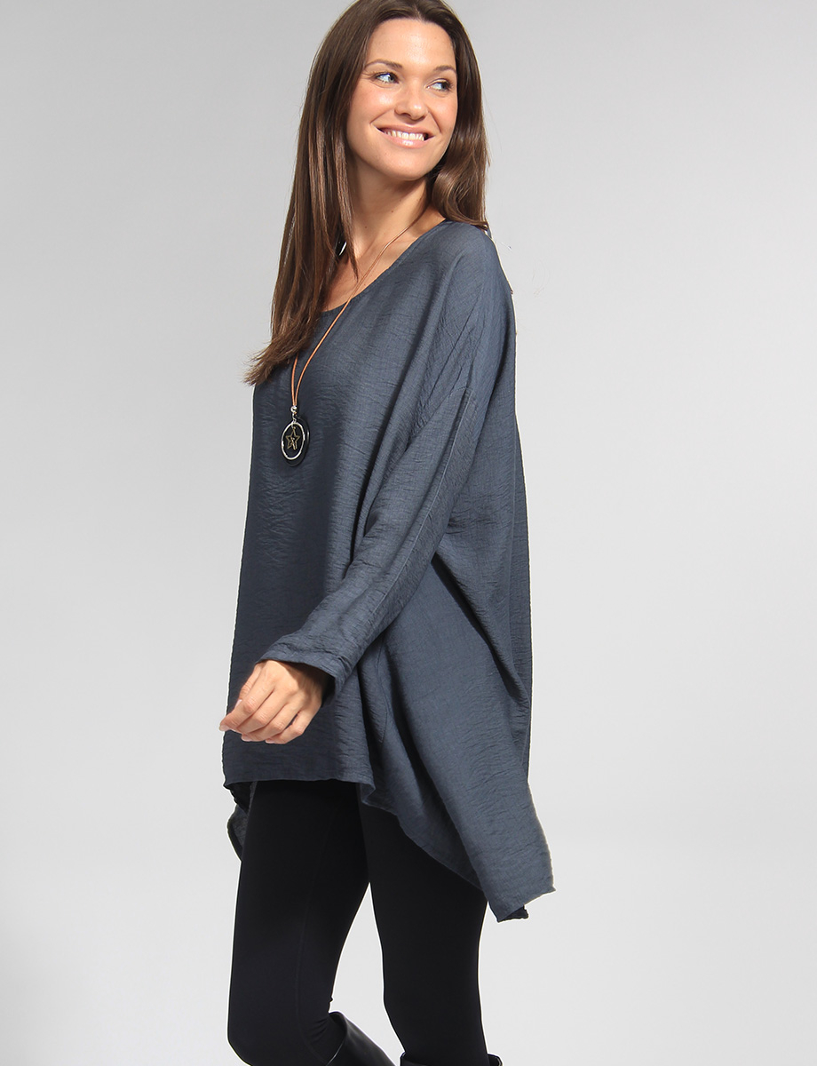 Long Adjustable Sleeves Crinkle Tunic with Necklace by Froccella