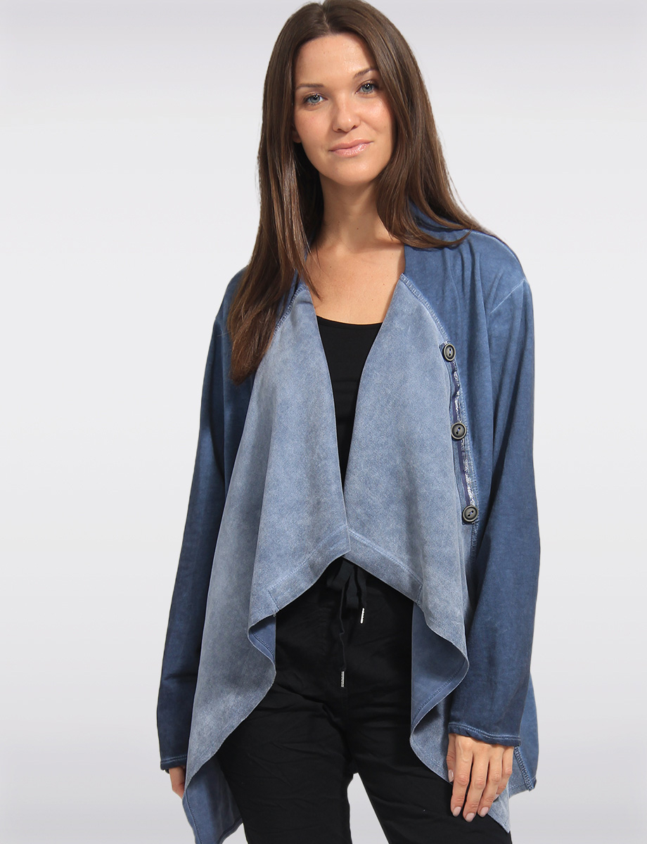 Cotton Stretch asymmetric Buttoned Draped Front Cardigan by Froccella