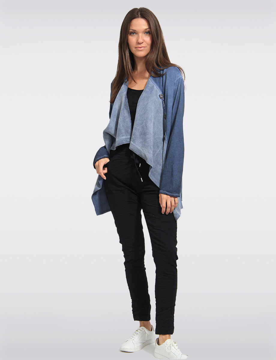 Cotton Stretch asymmetric Buttoned Draped Front Cardigan by Froccella