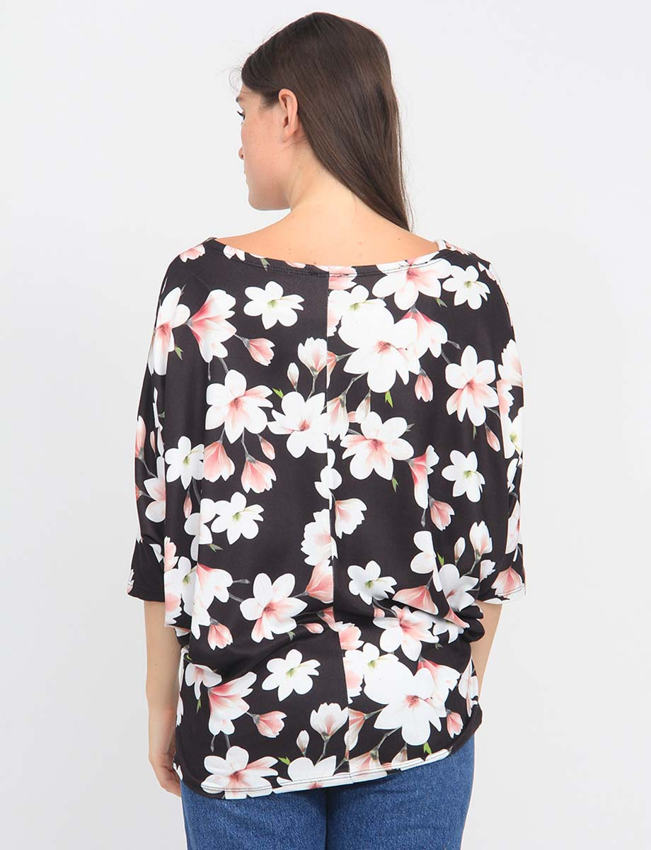 Soft Floral Print Three-Quarter Dolman Sleeve Top by Froccella